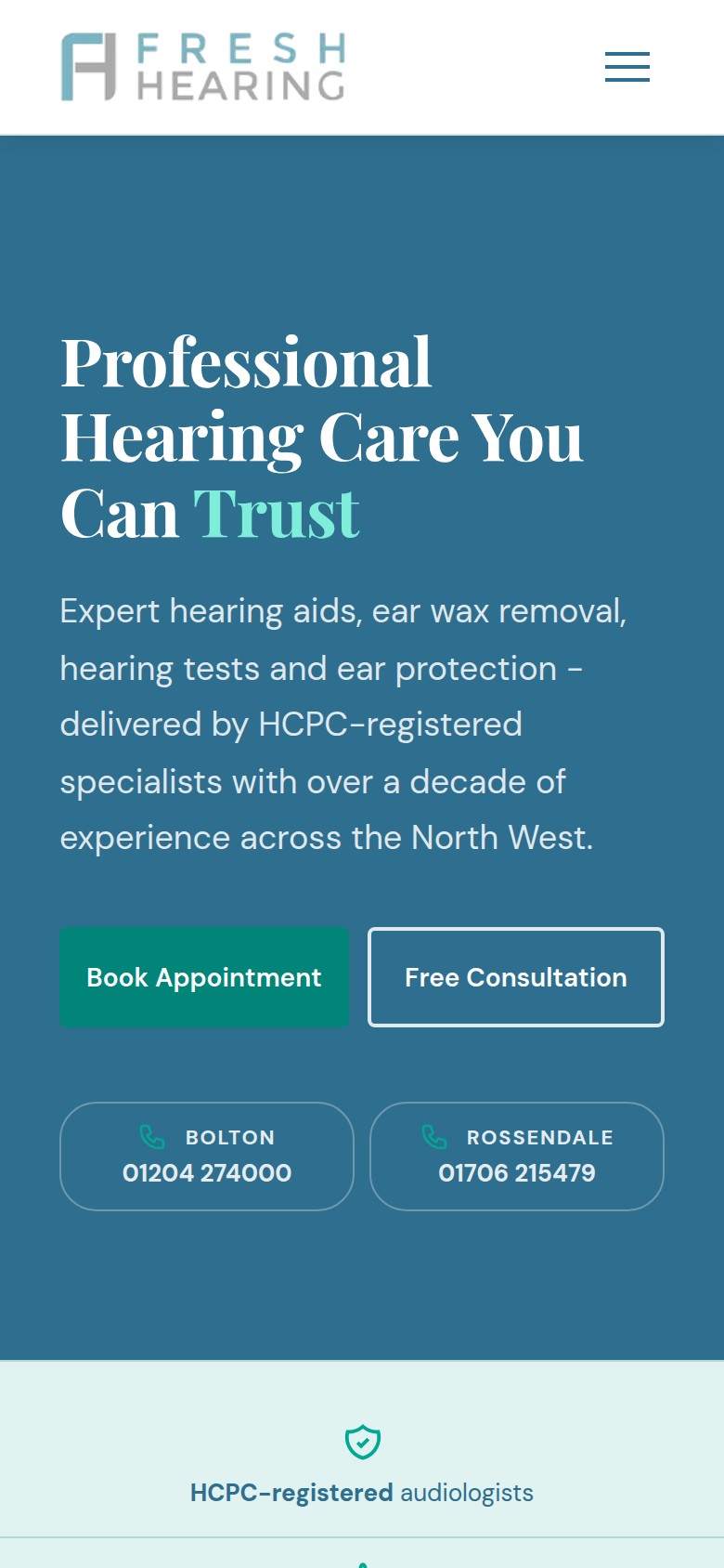 Fresh Hearing mobile view